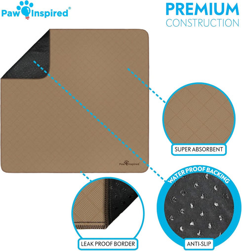 (2 Pack), (41x41 Inch, Pack 2) Paw Inspired Washable Pee Pads for Dogs Leakproof, Non-Slip Reusable Puppy Pads