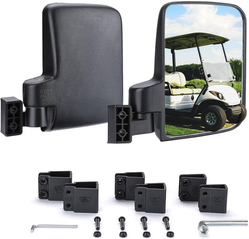 KEMIMOTO No Drilling Golf Cart Side Mirrors, Universal Folding Side View Mirrors for 0.75"-1.25" Square Rail,