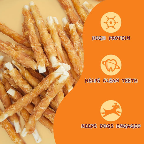 52 Count 5 Inch 21.2 oz Jungle Calling Chicken Wrapped Rawhide Sticks Dog Treats, High-Protein, Digestible Dog Chews