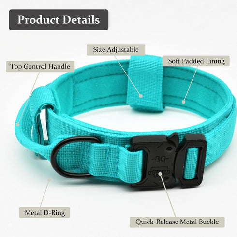 Tactical Dog Collar, Adjustable Military Nylon with Control Handle & Heavy Quick-Release Metal Buckle, Blue XXL for Dogs