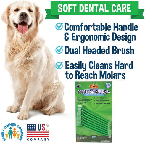 Bodhi Dog Dual-Headed Toothbrush for Dogs & Cats - Soft Bristles for Gentle Dental Care, 8 Count