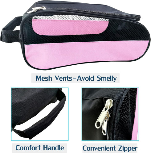 Golf Shoe Bag, Zippered Carrier Bags for Men/Women with Ventilation, Outdoor Travel Shoe Bags (Light Pink)
