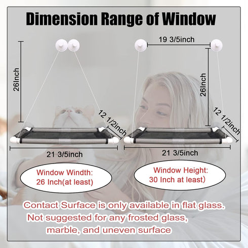 ZALALOVA Cat Window Perch: Large Sturdy Cat Bed with Fleece Blanket and Screw Suction Cups (Grey)