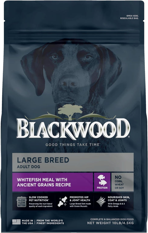 Blackwood Large Breed Dry Dog Food, Whitefish with Ancient Grains, 10 lb Bag for Adult Dogs