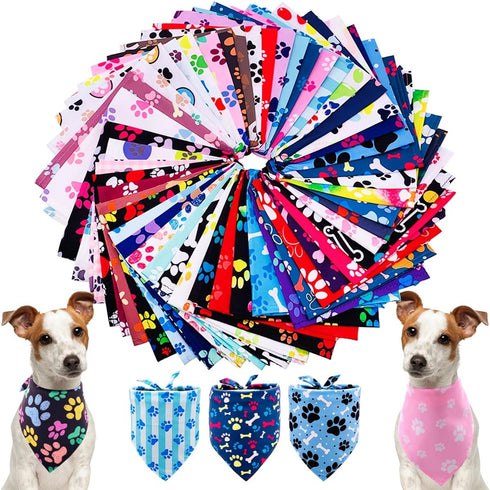 PET SHOW 50Pcs Paw Pattern Dog Bandanas Bulk Washable Puppy Girl Boy