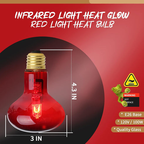 AOMRYOM 100W Infrared Heat Lamp Bulb, 2 Pack Red Light for Pet Lizards, Bearded Dragons, Snakes & Reptiles