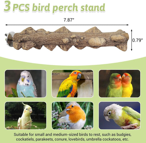 PINVNBY 3Pcs Bird Perches for Cage, Nature Wood Prickly Parrot Stand Toy for Small Medium Birds, Parakeet Cockatiel
