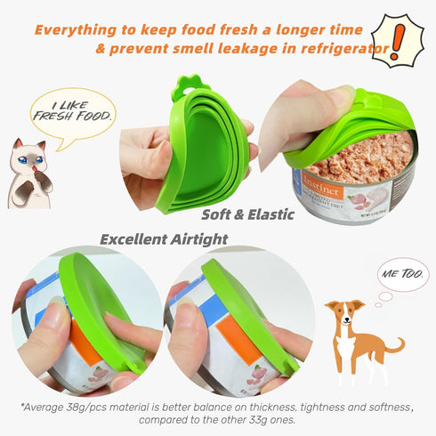 MoPawKT Silicone Pet Food Can Covers, 3 Inner Diameters for Standard Cat & Dog Food Cans, BPA Free (2 lids + 1 spoon)