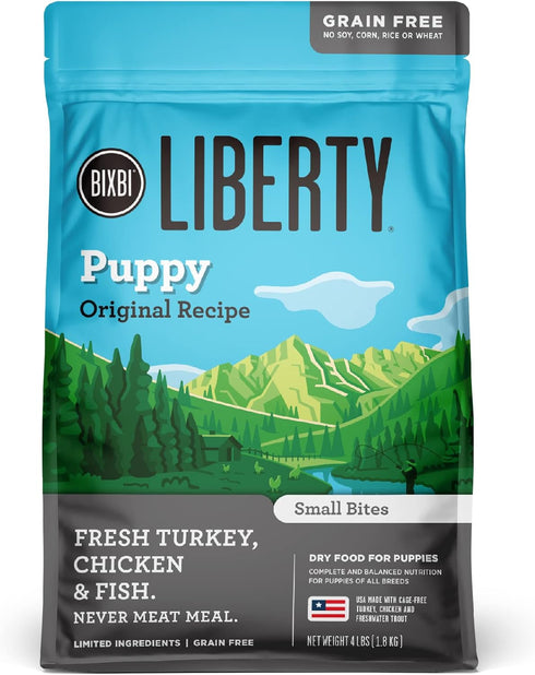 BIXBI Liberty Grain Free Dry Dog Food, Original Recipe Puppy, 4 lbs, Fresh Meat, No Fillers, USA Made