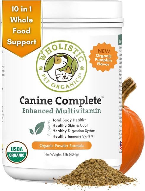 Wholistic Pet Organics Canine Complete, 1lb - Organic Pumpkin Supplement for Dogs, Supports Digestion & Heart Health