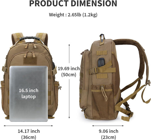 HUNTVP Military Tactical Backpack, Large Army 3 Day Assault Pack Molle Rucksack 40L for Hunting