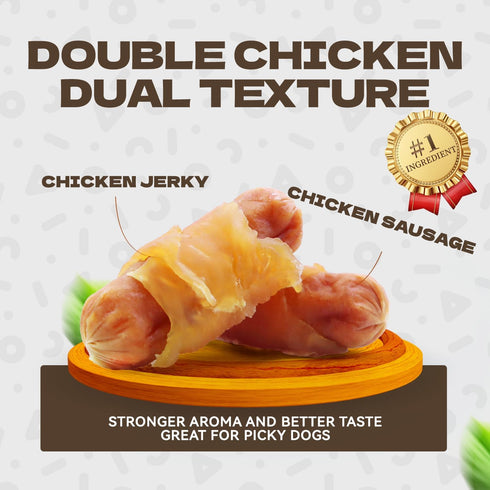 8oz/226g Soft Dog Treats, Chicken Jerky Wrapped Chicken Sausage, Rawhide Free Dog Chews High Protein Low Fat Training