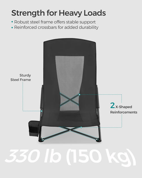 330 lb, UGCB61BK SONGMICS Portable Beach Chair for Adults, Max. Load High Backrest, Cup Holder, Lightweight