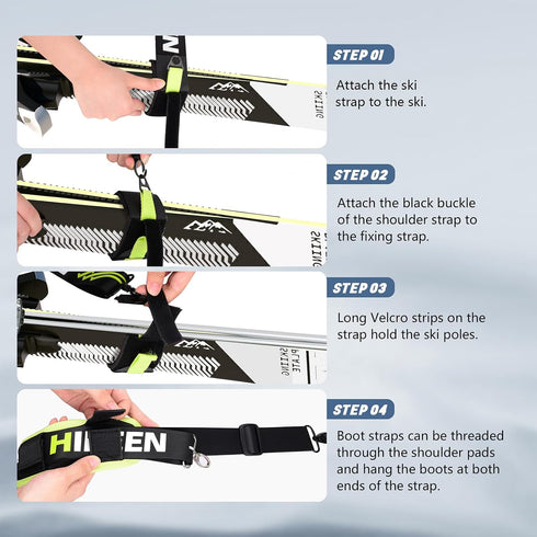 Hikeen Ski Carrier Straps, Adjustable Anti-slip Shoulder Slings for Poles and Boot Downhill Skis