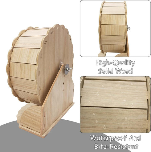 Hamiledyi Wooden Hamster Wheel, Silent Running Exercise Wheel for Small Pets, Gerbil, Mice, Guinea Pigs, Dwarf Syrian