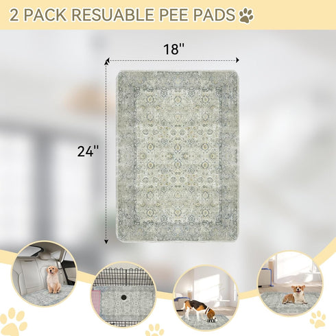Washable Pee Pads, 18''x24'' Waterproof Non-Slip Puppy Pad, 2 Pack, Fast Absorbent Mat for Training Travel Whelping