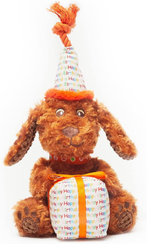 Pet London Happy Birthday Dog Toy - 2 Toys in 1, Plush Dog and Detachable Present, Squeaky Gift for Dog