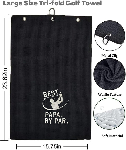 Funny Golf Towel - Best PAPA by Par, Embroidered Golf Gifts for Men with Clip