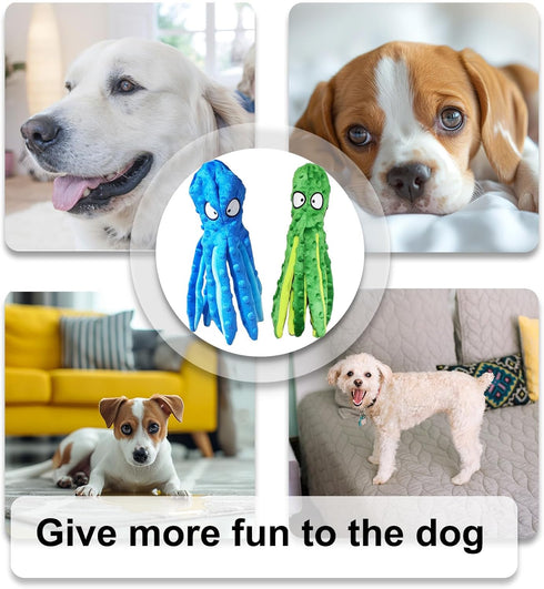 Dog Squeaky Toys Octopus No Stuffing Crinkle Plush Dog Toys for Puppy Teething, Durable Interactive Chew Toys for Most