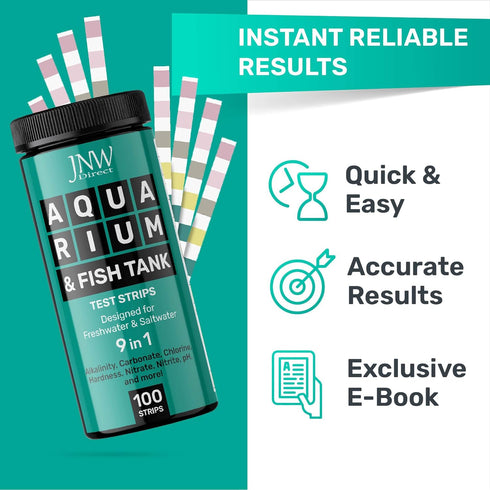 JNW Direct 9-in-1 Aquarium Test Strips - Quick & Accurate Fish Tank Test Kit - 100 Test Strips with eBook