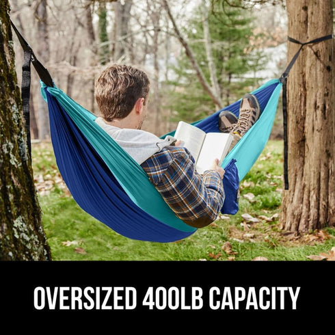 Gorilla Grip 9x4.5 FT Durable Portable Camping Hammock, Holds 400lbs with Heavy Duty Tree Straps, Blue