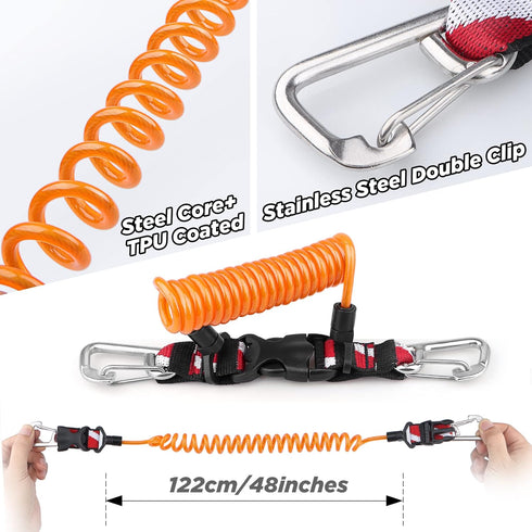 Scuba Retractable Lanyard with Quick-Release Buckle, Stainless Steel Double-Clips and Spiral Core Anti-Lost