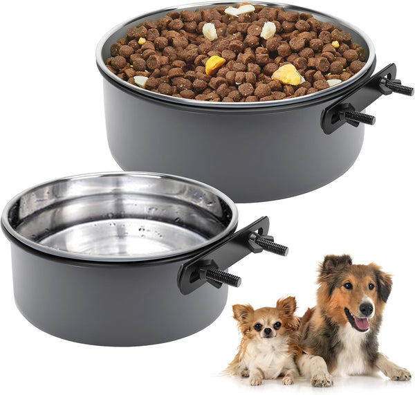 Dog Crate Bowls, 2 Pack Stainless Steel Hanging Water Food Bowls with Clamp, Anti-Spill for Small Medium Large Dogs
