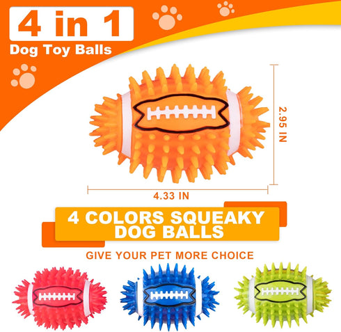 4.3” Dog Squeaky Ball Toys 4 Pack - Interactive Durable Spiky Toy for Medium Large Dogs with Built-in Squeaker