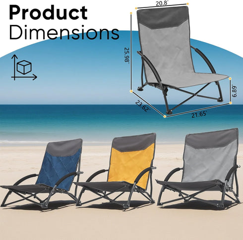 Sekey Portable Beach Chair, Lightweight Camping Chair with Carry Bag, Low Folding Beach Chair for Adults, Compact