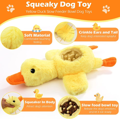 ZYBDP Yellow Duck Plush Dog Toys with Squeaks, Food Hiding Function & Interactive Play - Durable & Fun for Large