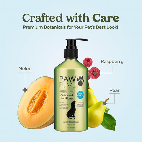 Pawfume Dog Shampoo and Conditioner, Hypoallergenic Probiotic Pet Shampoo for Smelly Dogs, Best for Puppies (Blue