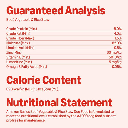 Pack, 12.5oz (6 12 Amazon Basics Wet Dog Food, Stew Variety Beef Vegetables Rice & Chicken Vegetables Rice, can, cans