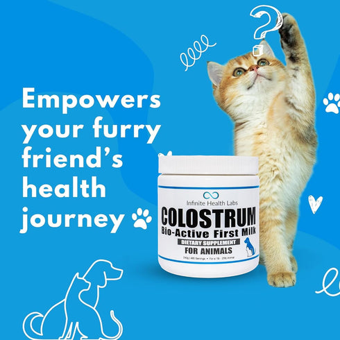 Bio-Active Bovine Colostrum Powder Supplement for Dogs, Cats, Puppies, Kittens & Pets - 240g (480 Servings)