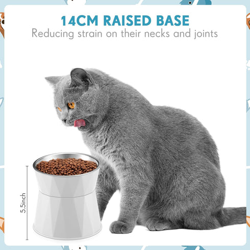 Cat Feeder, 2 Pcs Elevated Stainless Steel Bowls with Adjustable Raised Stand, Non-Slip Pet Food and Water Bowl for Pets