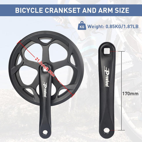 Prowheel Bike Crankset 48T/52T, 170mm Universal Square Crankset Set for City, Fat, E-Bikes