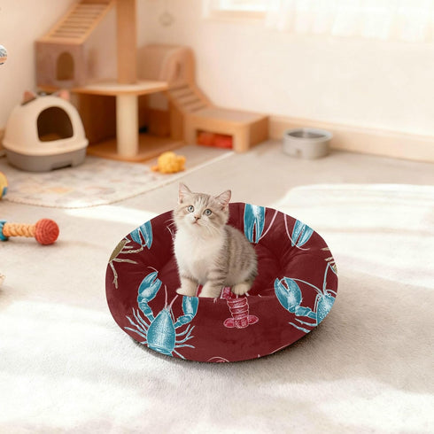Maroon Animal Print Dog Bed for Small Pets - Anxiety Relief Pillow Bed - Size M