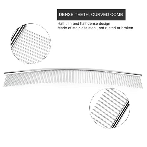 EVTSCAN Pet Grooming Comb, Curved Stainless Steel Knot Comb for Dogs, Poodle Grooming Deshedding Tool, 1PCS