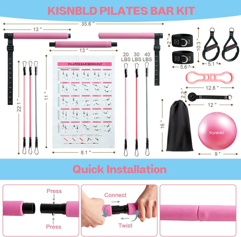 Pilates Bar Kit with Resistance Bands, Multifunctional Bar with 3 Set Exercise Bands for Home Gym Yoga