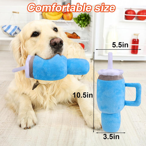 BABORUI Cute Squeaky Dog Toys Cup, Safety Design Dog Birthday Toy for Small/Medium/Large Aggressive Chewers (Blue)