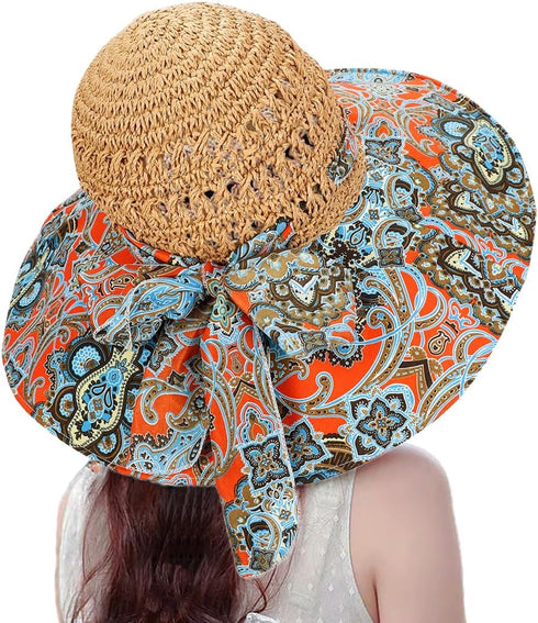 Summer Anti-UV Wide Brim Beach Hats Women Flower Floppy Foldable Roll up Cap