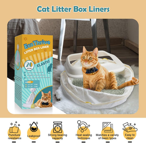20 Count Cat Litter Liners, Large Drawstring Extra Thick Kitty Litter Box Bags (Medium 31" x 18")