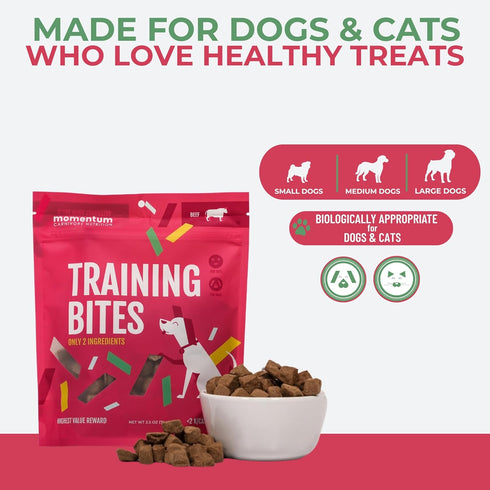 2.5 oz Momentum Carnivore Nutrition Freeze-Dried Beef Training Bites Two Ingredients-Beef Kidney and Heart, Grain-Free