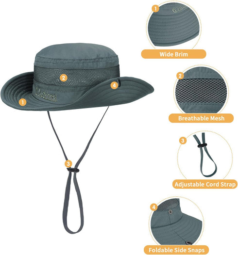 Kids Sun Hat, Fishing Hats for Boys Girls, UPF 50+ Wide Brim Bucket Hats for Hiking Safari