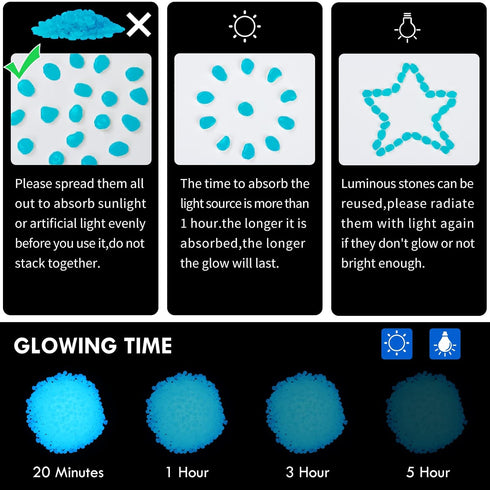 1000PC Glow in The Dark Stones, Luminous Pebbles for Outdoor Decor, Garden, Fish Tank, Walkway, Pathway (Blue)