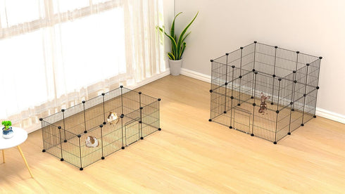 12pcs LANGXUN DIY Small Animal Playpen, Pet Playpen with Door and Waterproof Mat, Rabbit Guinea Pig Cages, Puppy Kitten