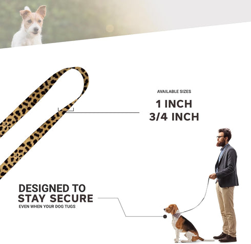 Patterned Deluxe Dog Leash - Heavy Duty Pet Leashes, Made in the USA - 1 Inch x 6 Feet, Leopard