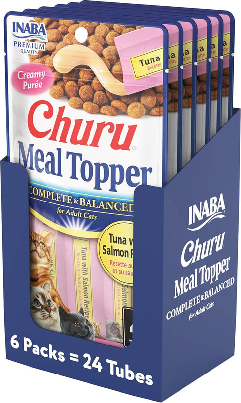 INABA Churu Meal Topper for Cats, Tuna with Salmon Recipe, Complete & Balanced, 0.5 Ounce Tube, 24 Tubes