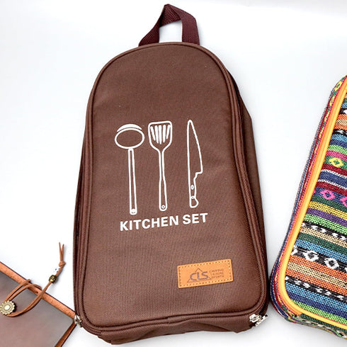 NatSumeBasics Portable Travel Bag Organizer for Camping Cooking Utensils, BBQ Kitchen Kit (1pc Brown Bag)
