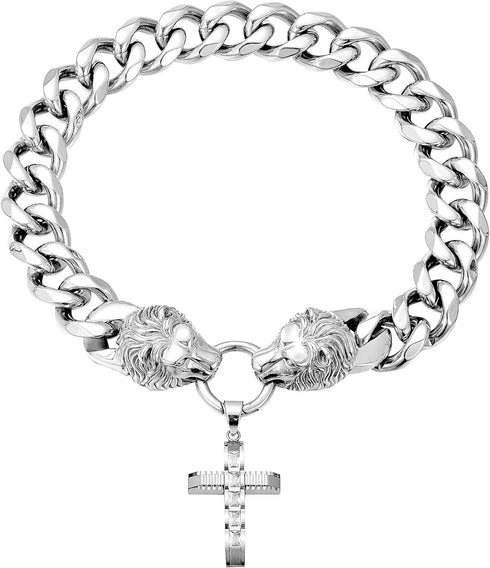 Dog Chain Collar with Lion Head Clasp, High Polished Cuban Link, Heavy Duty Chew Proof for Medium Dogs (19MM, 22")