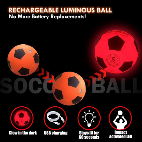 Rechargeable Light Up Soccer Ball - Size 5, Glowing Red